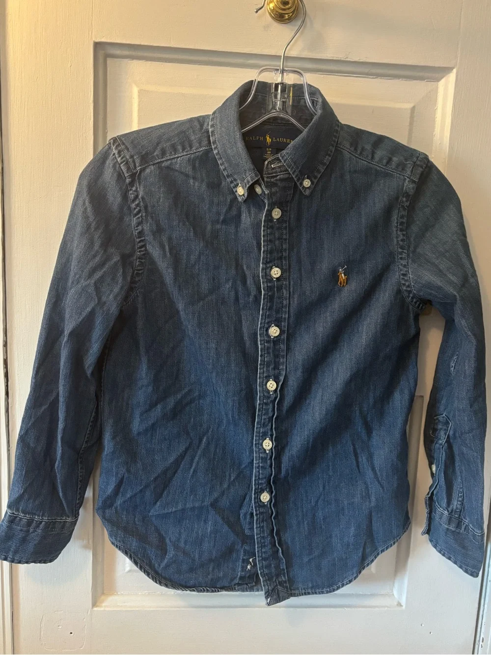 Ralph Lauren Flesh Pony Chambray Denim Button-Down 100% Cotton Shirt Preppy